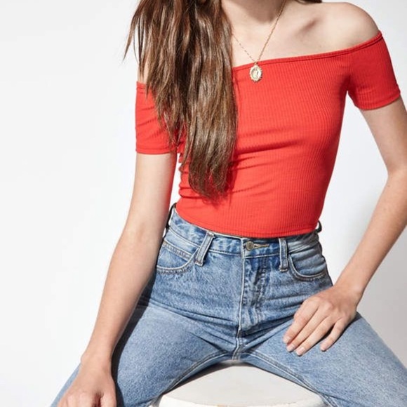 PacSun Tops - Pacsun Off the Shoulder Red Ribbed Crop Top NWT